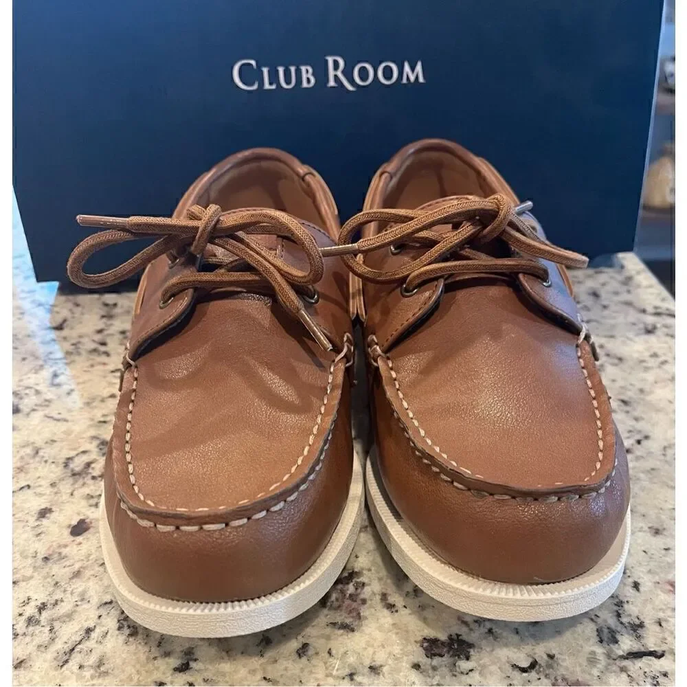 Clubroom Mens Brown Comfort Elliot Round Toe Lace-Up Boat Shoes